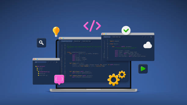 concept of computer programming or developing software or game - 定制開(kāi)發(fā)軟件 幅插畫檔、美工圖案、卡通及圖標(biāo)