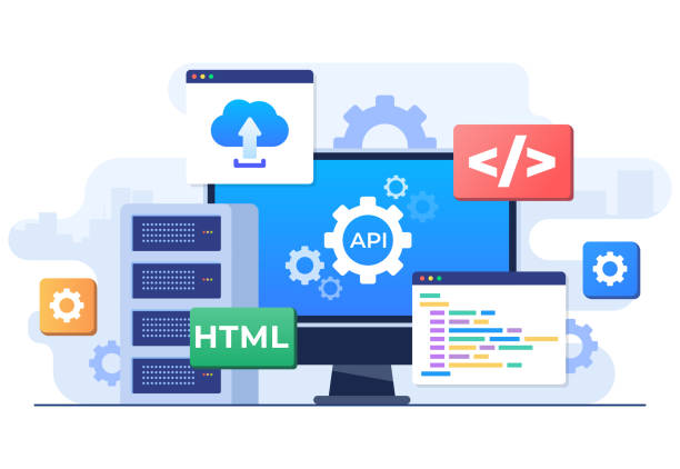 application programming interface concept, api provides the interface for communication between applications, software development tool, internet and networking, simplifying application integration - 軟件系統(tǒng) 幅插畫檔、美工圖案、卡通及圖標(biāo)