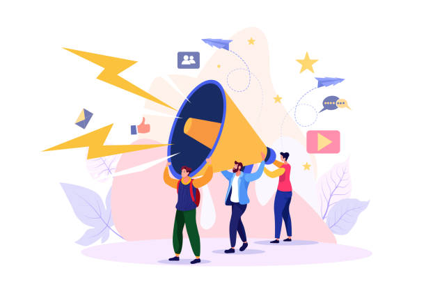 vector illustration, flat style, business promotion, advertising, call through the horn, online alerting - 營(yíng)銷 幅插畫檔、美工圖案、卡通及圖標(biāo)